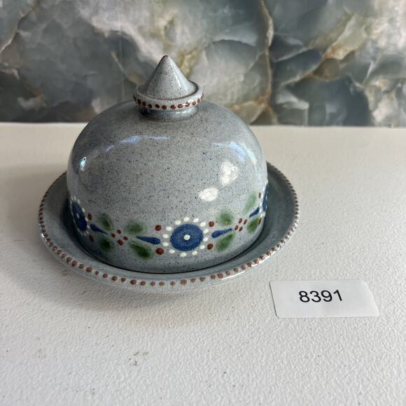 Vintage Stoneware Art Studio Pottery Cheese Dish Hand Painted Flowers Signed - Picture 11 of 15